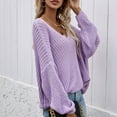 thumbnail image 4 of Aayomet Womens Cardigan Sweaters Women's Waffle Knit V Neck Sweater Casual Long Sleeve Side Slit Button Henley Pullover Jumper Top,Purple S, 4 of 5