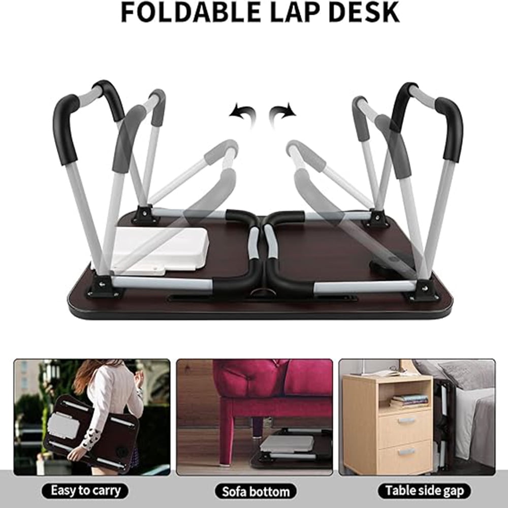 VINAUO Lap Desk with Drawer, 23.6" Extra Large Foldable Laptop Bed Tray Table with Cup Holder & iPad Slot, Portable Breakfast Bed Trays for Working, Eating, Writing on Bed Couch, Black