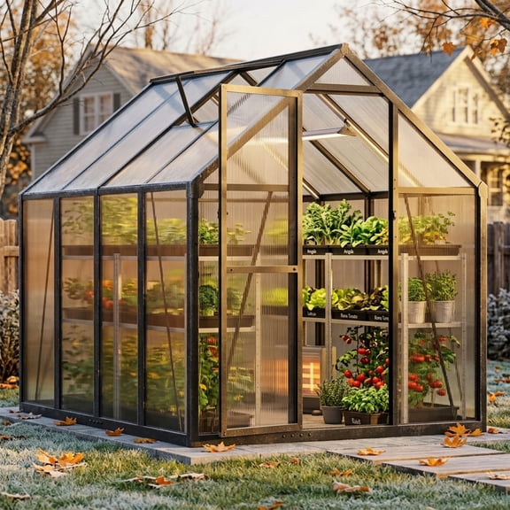 WUKHG 6x8FT Walk-in Greenhouse for Outside, Reinforced Aluminum Frame, UV-Resistant Polycarbonate Panels, Thermometer Hygrometerr, Garden