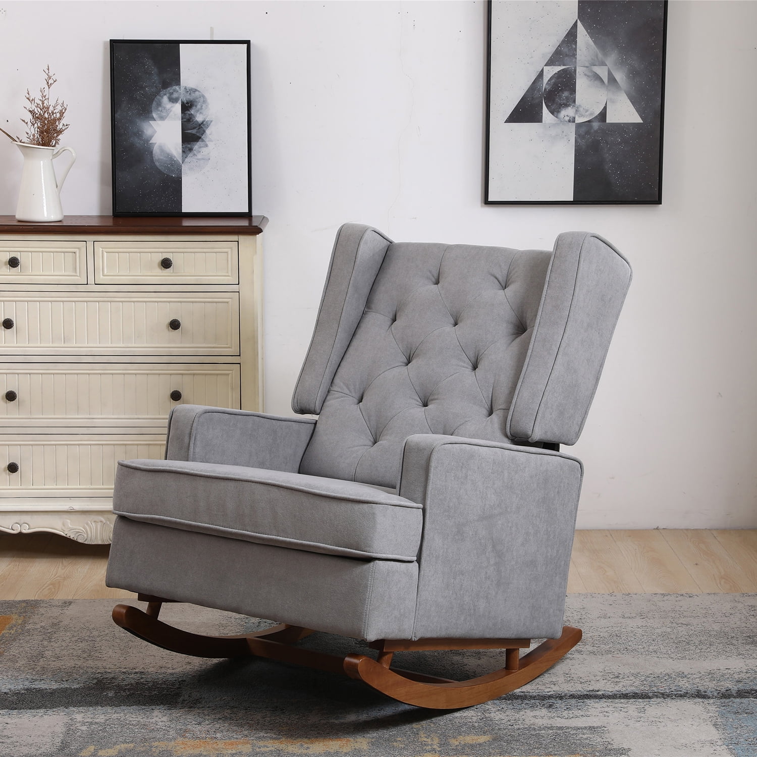 Kepooman Modern High Back Rocking Chair, Padded Seating for Living Room & Office, Grey Kepooman Modern High Back Rocking Chair, Padded Seating for Living Room & Office, Grey
