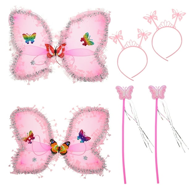 2 sets mariposa cabello cabello pequeño niña mariposa ala apoyos de hadas palos