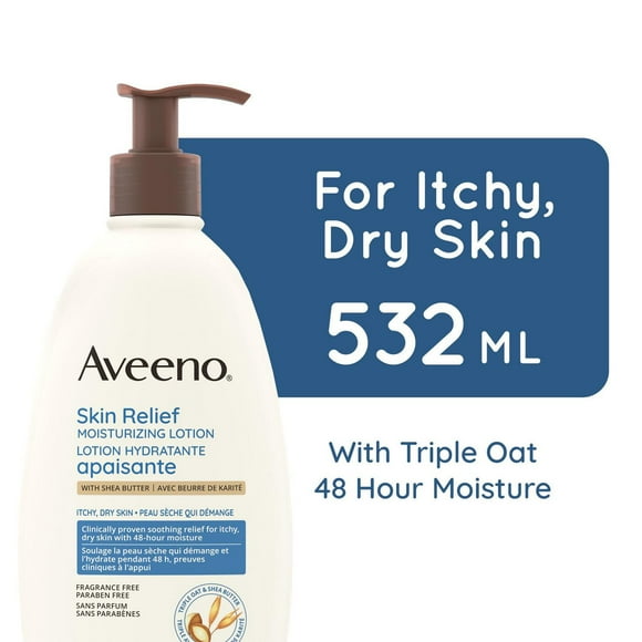 Aveeno Skin Relief Moisturizing Lotion, Shea Butter, Dimethicone, Triple Oat, Itchy, Dry Skin Body Moisturizer, Fragrance Free, 532 mL