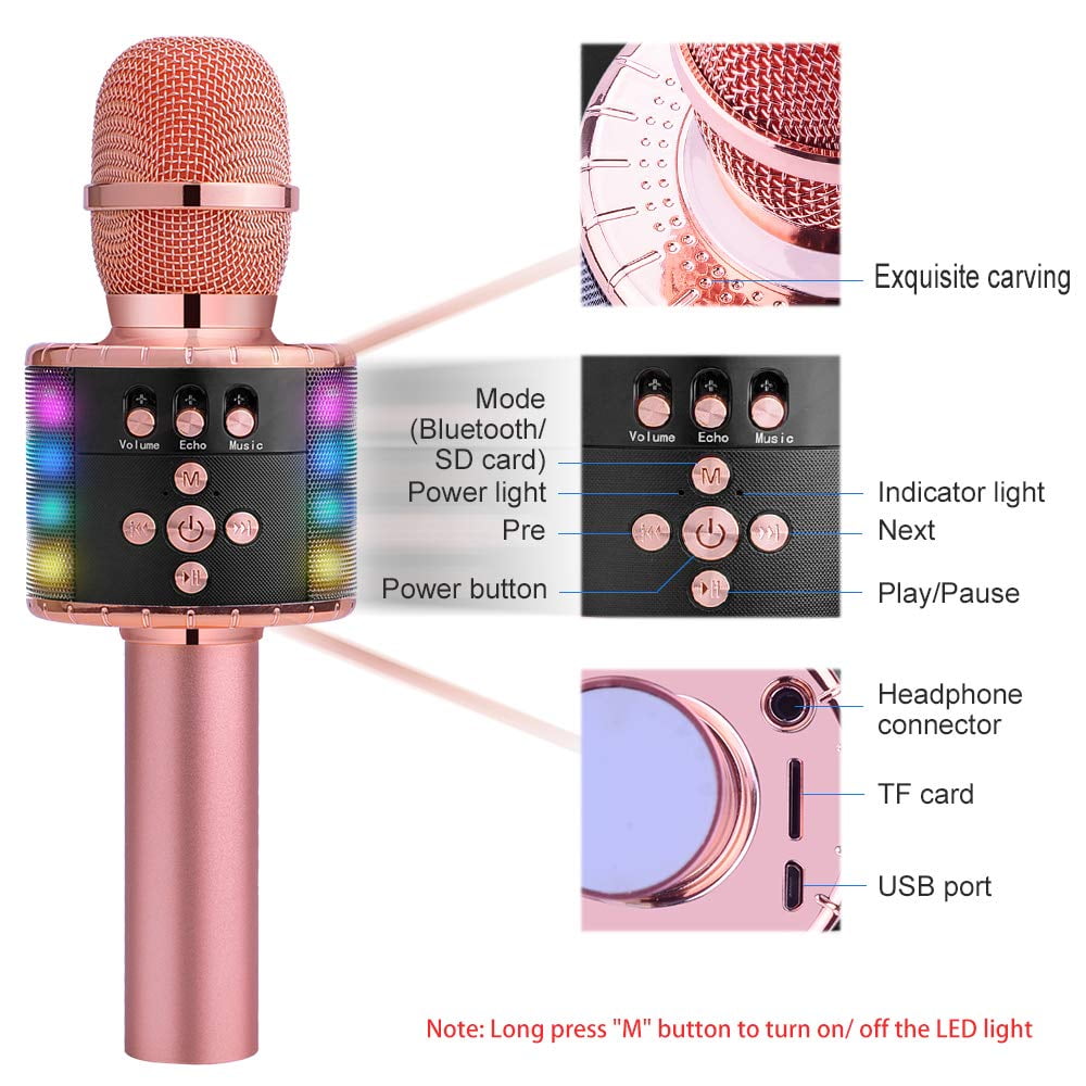 Karaoke Microphone I.lux Wireless Bluetooth Karaoke microphone in Multi-color LED Lights,Handheld Home Party Karaoke Speaker Machine for Android/iPhone/iPad/Sony/PC or All Smartphone Black 