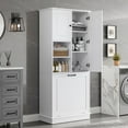 thumbnail image 2 of Sesslife 67.7" Tall Storage Cabinet, Bathroom Storage Cabinet with Large Flip-Out Basket, 2 Cabinets and Open Storage Space, Kitchen Pantry Cabinet with Adjustable Shelves for Bathroom Kitchen, White, 2 of 9