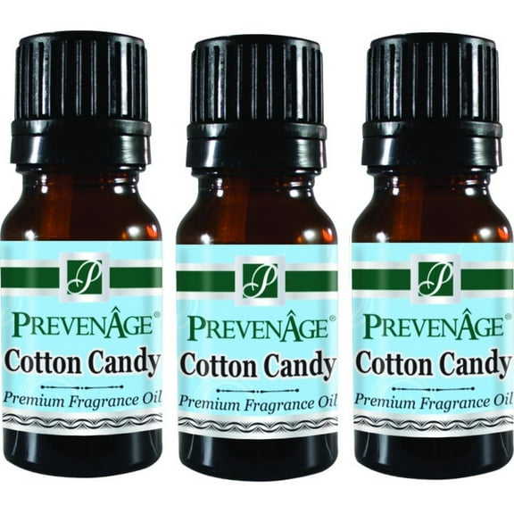 Cotton Candy Fragrance Oil Pack of 3 Aromatic Premium Grade Scented Perfume Oil 10 mL / .33 Oz by Prevenage - Set of 3