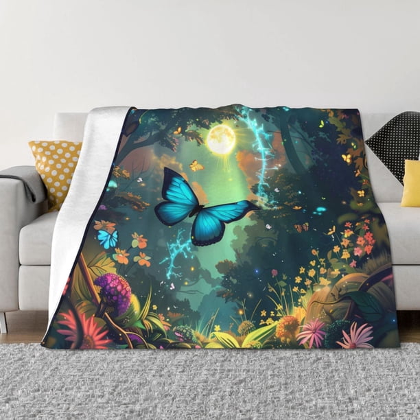Balery Enchanted Forest Butterfly A Manta de Franela con Dibujo, Lujo Ultra Suave y Cálido, Antipelusa y Resistente a las Arrugas para Cama, Sofá, Camping -50"x40"