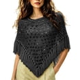 thumbnail image 2 of YTCAMLO Sequin Womens Tassels Poncho Top Dressy Hollow Out Shawl Capes for Party Festival See Through Cover Up Beachwear, 2 of 5