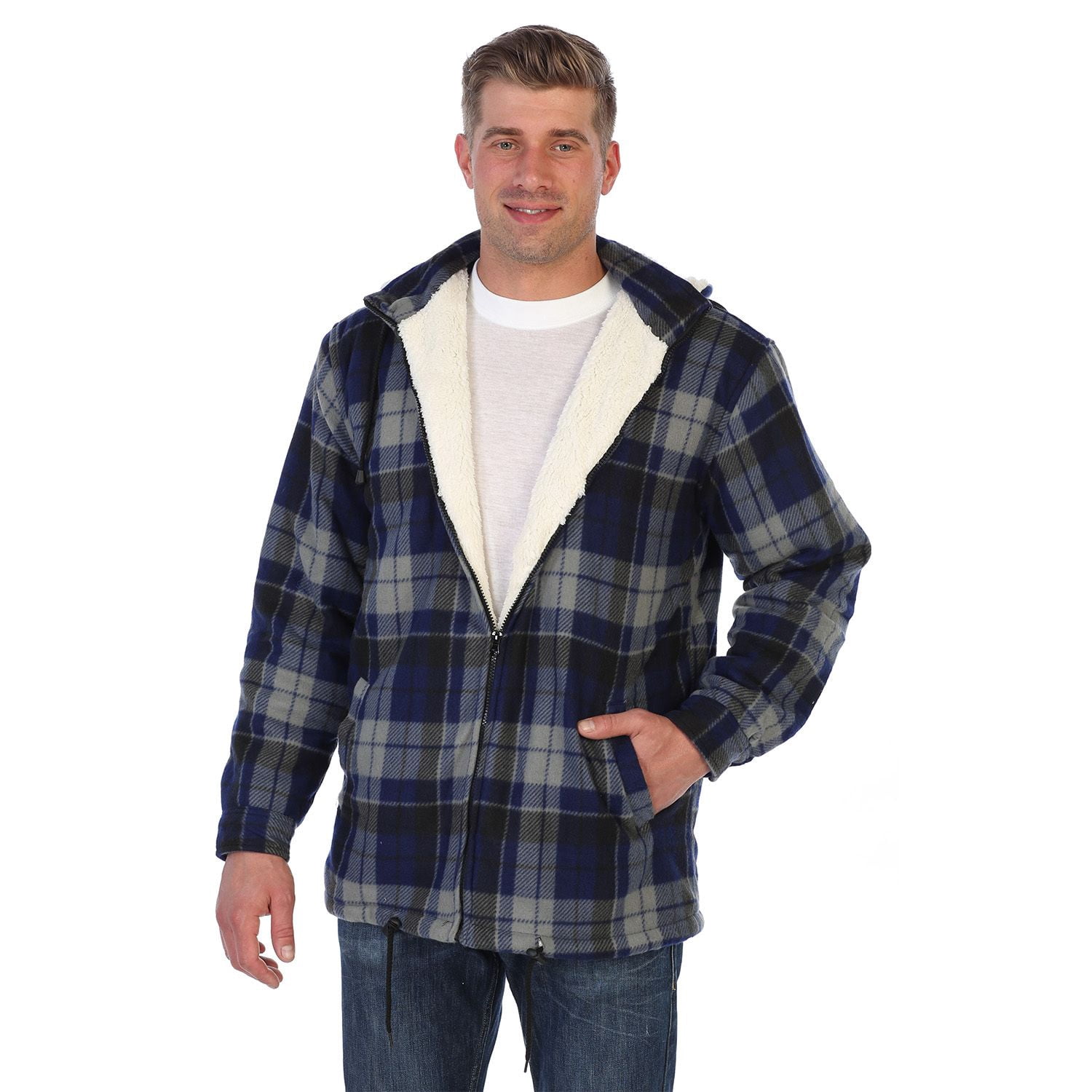 Gioberti Mens Sherpa Lined Flannel Jacket with Removable Hood