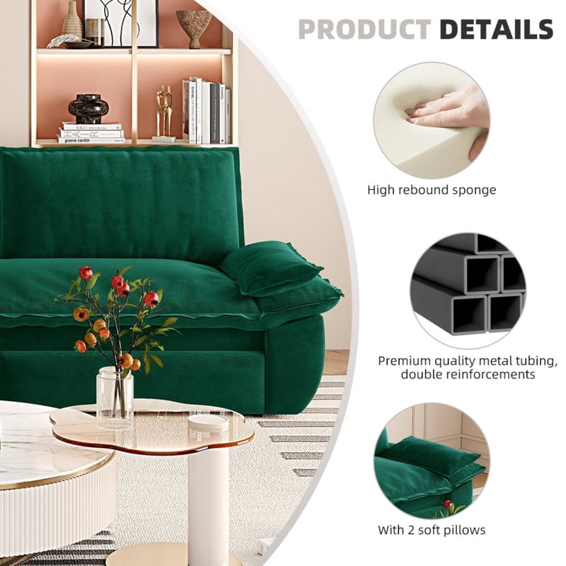 3-in-1 Velvet Convertible Sleeper Sofa, Queen Size Pull Out Chaise Sofa Bed, 73.2''W Deep Seat Loveseat Couch