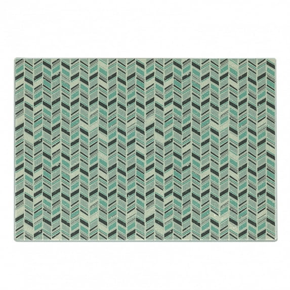 Chevron Cutting Board, Grunge Herringbone Zigzag Pattern with Stripes and Rectangles Pastel Toned Image, Decorative Tempered Glass Cutting and Serving Board, Small Size, Multicolor, by Ambesonne