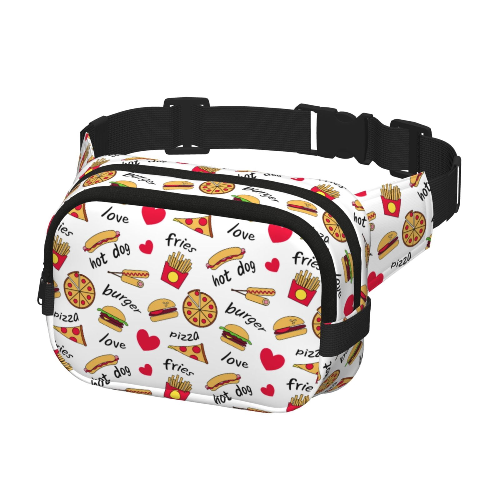 Picia Fast Food Print Square Double-Layer Waist Bag Mini Adjustable Waist Belt Bag Exercise Running Travel Hiking
