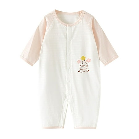 

HMOONORY Summer Toddler Cartoon Pattern Crewneck Buttons Solid Color Breathable Suit Casual for Home 0 to 2 Years