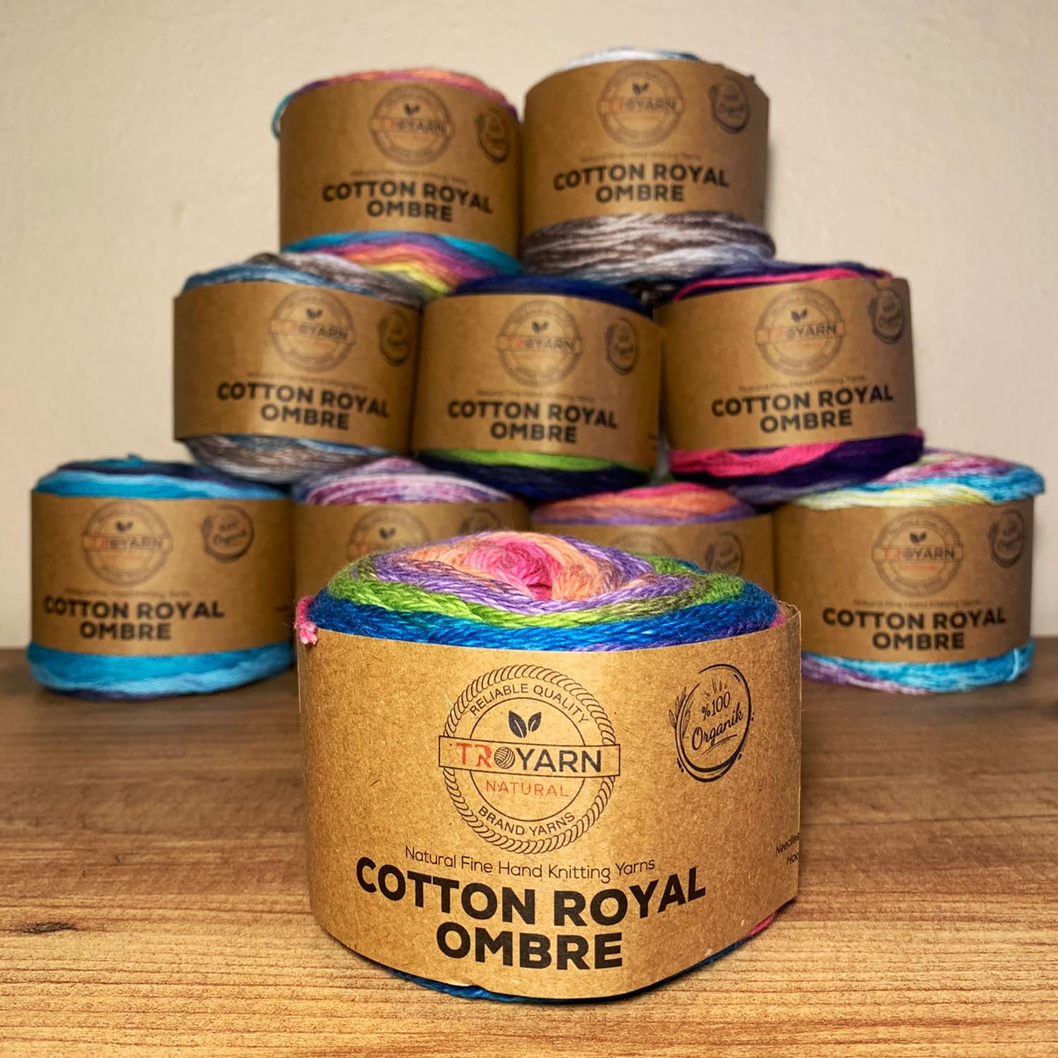 Troyarn Cotton Royal Ombre (3- Skeins Pack) Yarn with Rainbow Colors,Soft Yarn for Crocheting and Knitting%100 Organic Cotton Four Season Yarn 3x100 gr (3x230 yds) (20102)