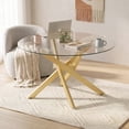 thumbnail image 2 of Giantex Glass Coffee Table, Round Clear Center Table, Modern Accent Cocktail Table for Home, Gold, 2 of 10