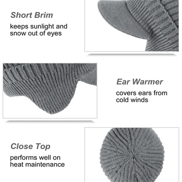 Outdoor Riding Elastic Warm Ear Protection Knitted Hat Men's Wool Peaked Visor Windproof Ear Flap Knit Hats Cap