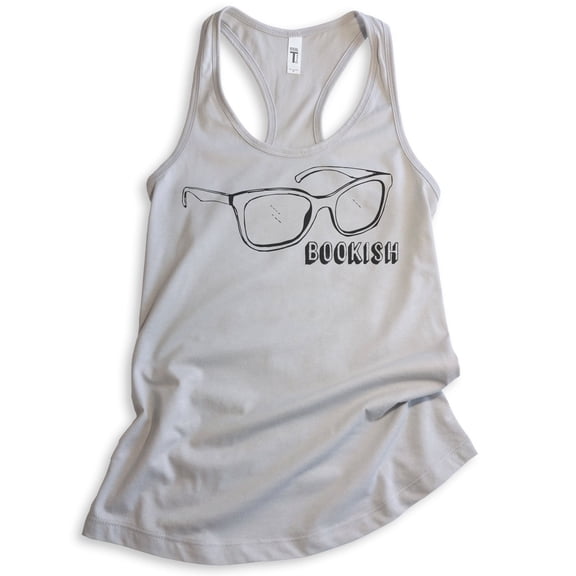 Bookish Tank Top, Ladies Racerback Tank Top, Glasses Tank, Reading Tank, Hipster Tank, Book Lover Tank, Silver Gray, Small