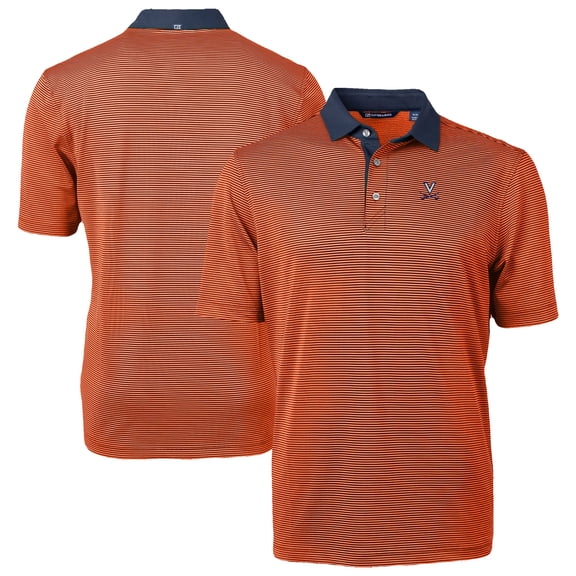 Men's-Cutter & Buck Orange/Navy Virginia Cavaliers DryTec Virtue Eco Pique Recycled Polo