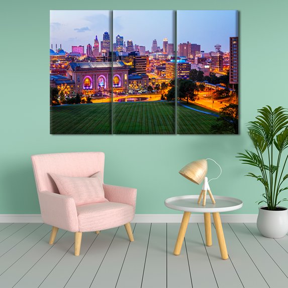 TISHIRON 3PCS Framed Canvas Wall Art Set,42"x28" Missouri Cityscape Canvas Art Decor