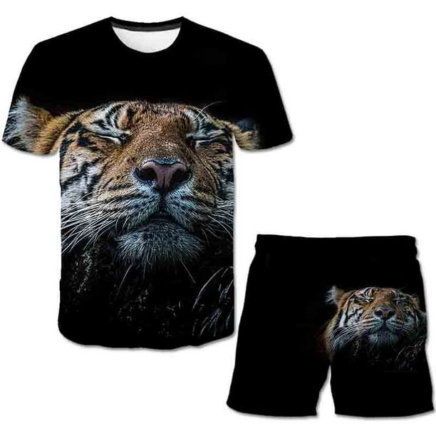 Conjuntos de ropa de tigre para niños y niñas, camisetas bonitas de verano, pantalones cortos de 1 a 14 años, 2 uds., trajes de ropa para niños, traje informal a la moda, Outfits14T Gao Jinjia LED