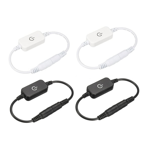 Uxcell 5/12/24V 2A DC Inline Tact Dimmer Switch Control Single Color LED Strip Lights, Black White, 4 Pack