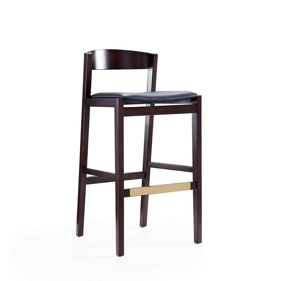 Manhattan Comfort Klismos 30.5" Faux Leather Barstool in Black/Walnut