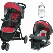 Graco FastAction Sport LX Travel System, Car Seat Stroller Combo, Chili Red with Nuk Simply Natural 5oz Bottle, 1-Pack