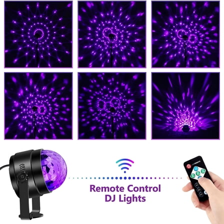 HIBIBUD Black Lights,Glow Lights with 7 Modes for Party,6W UV Disco Ball with Sound Activated&Remote Controlled,Black Light Disco Ball for Glow Party,Festival,Body Paint,2PCS