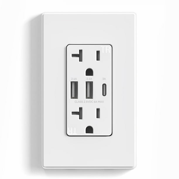 ELEGRP - Receptáculos de toma de corriente USB C de 3 puertos, toma de corriente USB de 30 W 6.0 A,