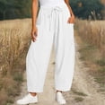 thumbnail image 6 of Tumotour Athletic Workout Running Pants for Women Elastic Waist Drawstring Wide-Leg Pants Slacks Summer Beach Trousers with Pocket, 6 of 7