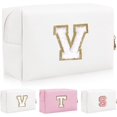 thumbnail image 1 of HSHDLDF Personalized Initial Letter Patch Makeup Bag Preppy Chenille Letter Cosmetic Pouch with Zipper Color1-White-Y, 1 of 7