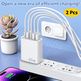 thumbnail image 4 of 65W USB C Fast Charger,4 Pcs (2 Charger Block + 2 USB-C 3.28 Ft Cable) Wall Charger Block,5 Port Power Adapter,Compatible with Various Types of Mobile Phones and Computers,White, 4 of 9