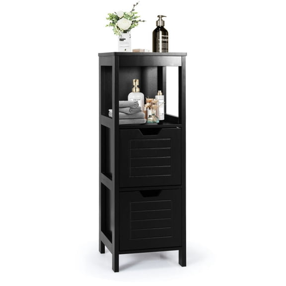 Spaco Bathroom Wooden Floor Cabinet Multifunction Storage Rack Stand Organizer-Black, Bathroom Storage Cabinet for Entryway Storage, Home Office Furniture
