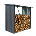 thumbnail image 3 of Gzxs Galvanized Steel Firewood Rack,Log Holder with Sloped Roof,Storage Shed w/Open Back,Backyard Garden Patio Porch for Shovels,Umbrellas,Antennas,Escalators, 85.5"L x 35.25"W x 60.75"H, Gray, 3 of 8