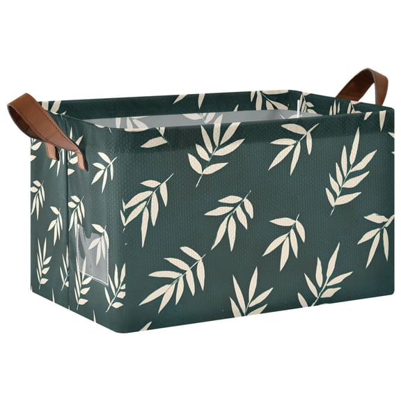 Yayeee Foldable Storage Basket for Shelves with Handles Waterproof Cloth Bins, Beige Leaves