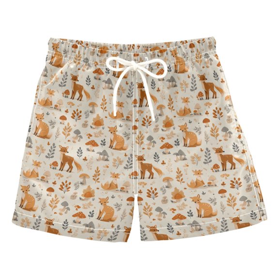 Kids' Beach Pants Comfortable Swim Trunks Fox with Mushrooms and Leaves Shorts for Pool Vacation and Lounge Wear 2T