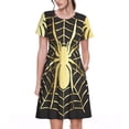 thumbnail image 1 of Balery Gold Spider On The Web Vestidos sueltos de manga corta para mujer, vestidos de verano 2025, vestidos casuales de corte A con vuelo., 1 of 6