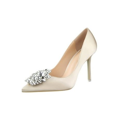 

Colisha Ladies Dress Pump Rhinestone Stiletto Heels Pointy Toe Pumps Women Lightweight Heeled Sandals High Heel Shoes Light Gold 10