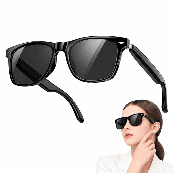 Blackview Smart Bluetooth Glasses for Women Men, Open Ear Audio Sunglasses with Polarized Lens, Hands-Free Calls, Voice Assistant, Black