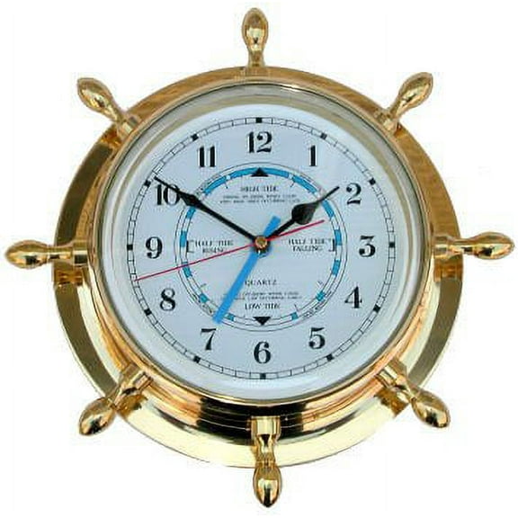 9.5" Solid Brass Time & Tide Clock (6" Dial) - (Brass Polished) - Wheel Style