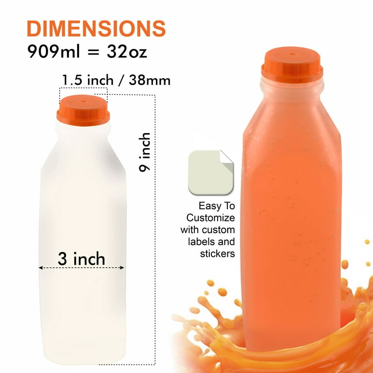 50 Pack] Empty Clear Plastic Juice Bottles with Tamper Evident Caps 32 OZ  Quart Bottles - Smoothie Bottles - Ideal for Juices, Milk, Smoothies, Juice  Containers and even Meal Prep by EcoQuality 