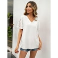 thumbnail image 2 of V Neck Lace Detail Short Sleeve Regular Fit Blouse for Women, 2 of 3