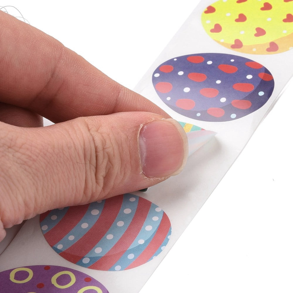 5rolls 9 Patterns Easter Theme Self Adhesive Paper Sticker rolls Egg-Shaped Sticker Labels Gift Tag Stickers Stripe & Wave & Heart Mixed Patterns 38x30x0.1mm 500pcs/roll
