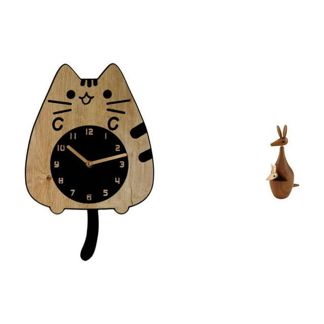 Reloj de pared decorativo con estatua de gato. Figura de animal, artesanía, silencioso, de madera, decoración moderna, diseño creativo, material resis