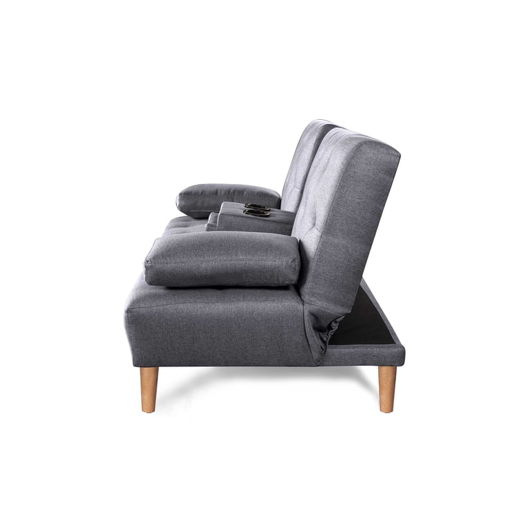 Sofá Cama Makora De Lino Gris Oxford Modelo Caroli Con Portavasos