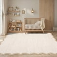 thumbnail image 3 of Garvee 6'x9' Modern Scalloped Rug Washable Rug with Non Slip Backing, Neutral Farmhouse Soft Low Pile Carpet for Living Room Bedroom Home Office, Beige, 3 of 8