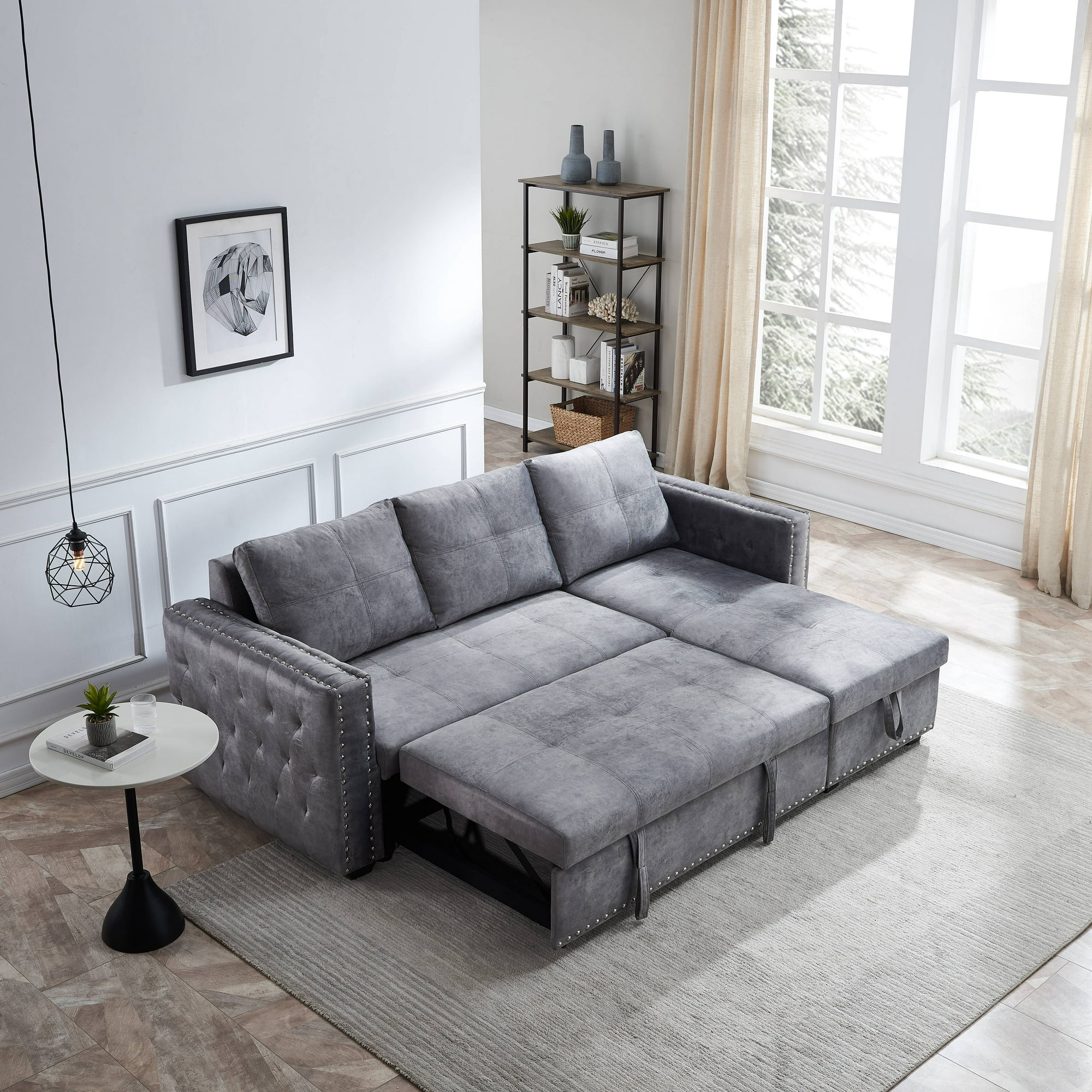 Irene Inevent 91″ Reversible Sleeper Sectional Sofa Corner Sofa Bed with storage