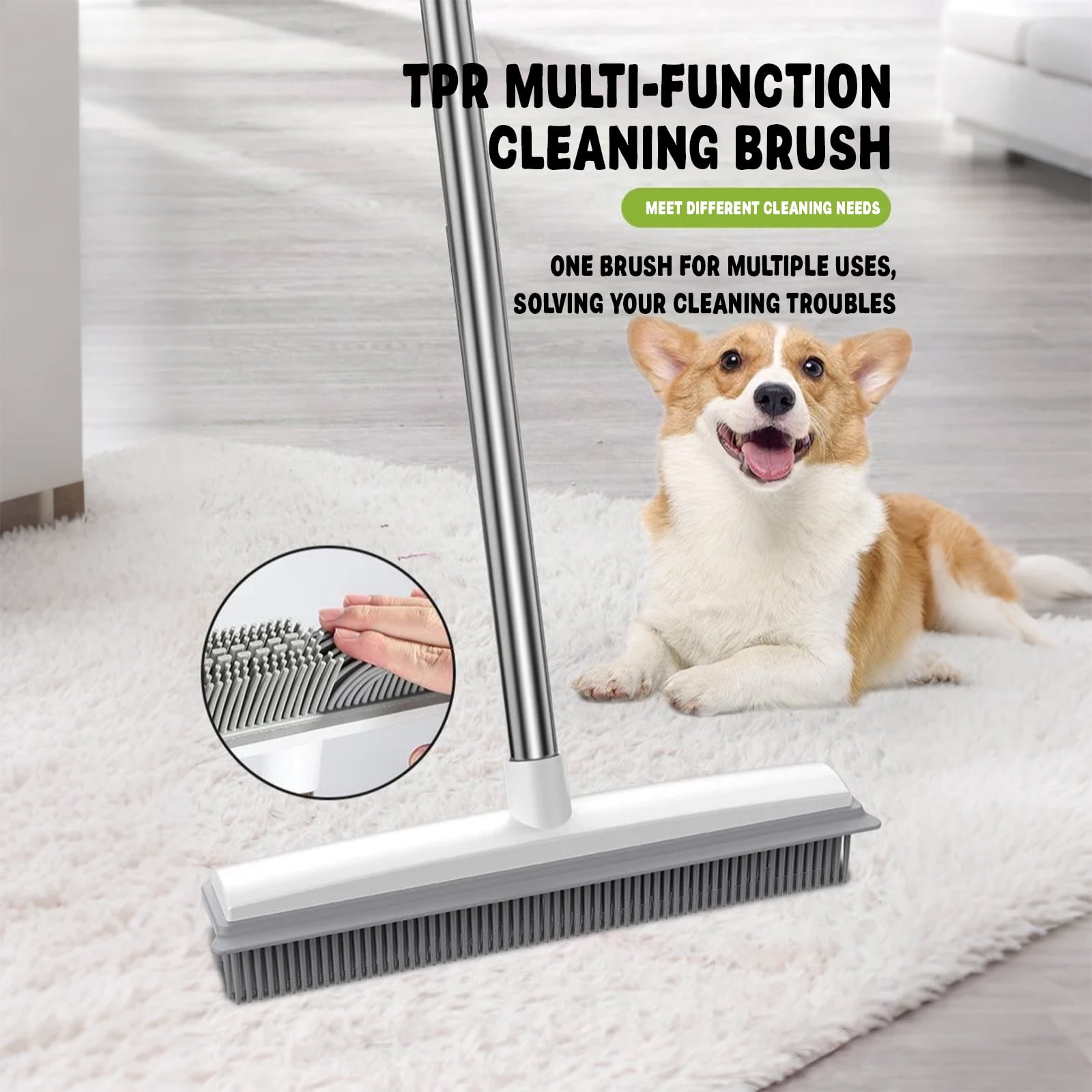 Long Handle Pet Hair Carpet Sweeper and Floor Scraper Brush Removes Dog and Cat Fur From Carpets and Hard Floors No Electricity Needed Ergonomic Design for Spring Shedding Cleanup