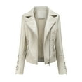 thumbnail image 2 of Tiweut Women's Leisure Leather Jackets Lapel Long Sleeve Zipper Bandage Fashion Outwear Biker Motorcycle Slim Fit Coat Regular Blouses Beige,L, 2 of 7