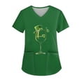 thumbnail image 2 of Womens Print Scrub Tops Irish Shamrock Printed V Neck Breathable Scrub Tops Short Sleeve Professionals Soft Stretch St. Patrick's Day T-Shirts with Pockets green Small, 2 of 4
