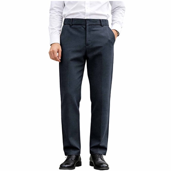 Work Pants for Men Casual Business Dress Straight Leg Pants Sherpa Lined Winter Warm Wrinkles Free Suit Slacks Navy XS